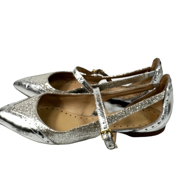 Tory Burch Shoes - Tory Burch Silver Lucille Maryjane Leather Flats Size 7